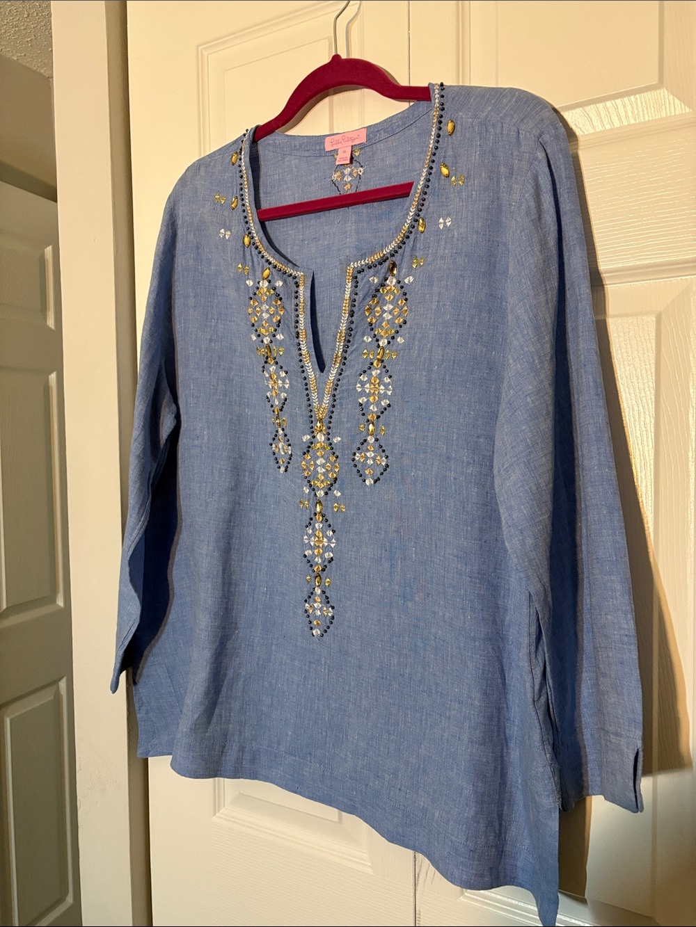 Lilly Pulitzer Light Blue Embellished Split-Neck Tunic